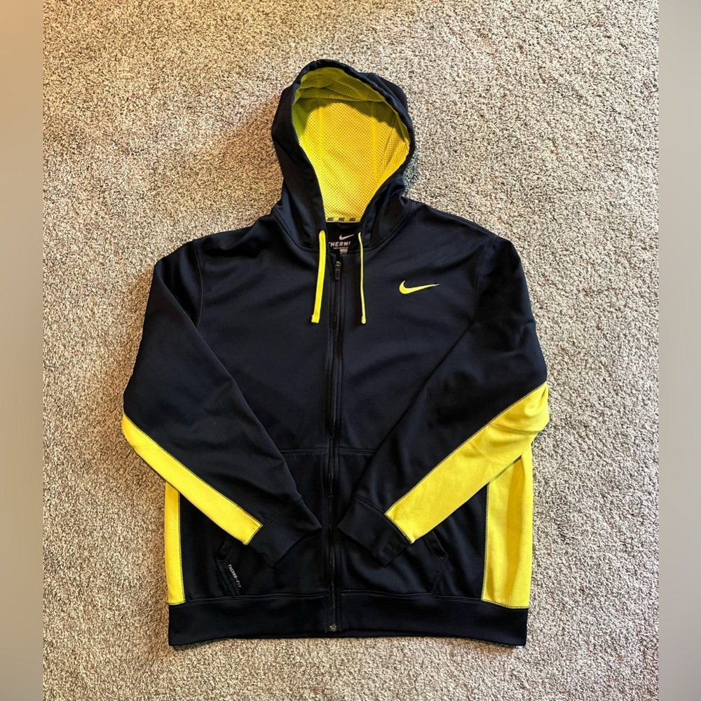 Nike Men’s Therma-Fit Full Zip Black & yellow Hooded Jacket Hoodie Size XXL